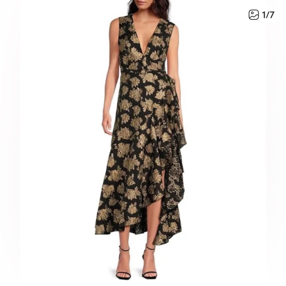 NWT Belle Badgley Mischka Queen Floral Jacquard Woven V-Neck Dress Size 4
